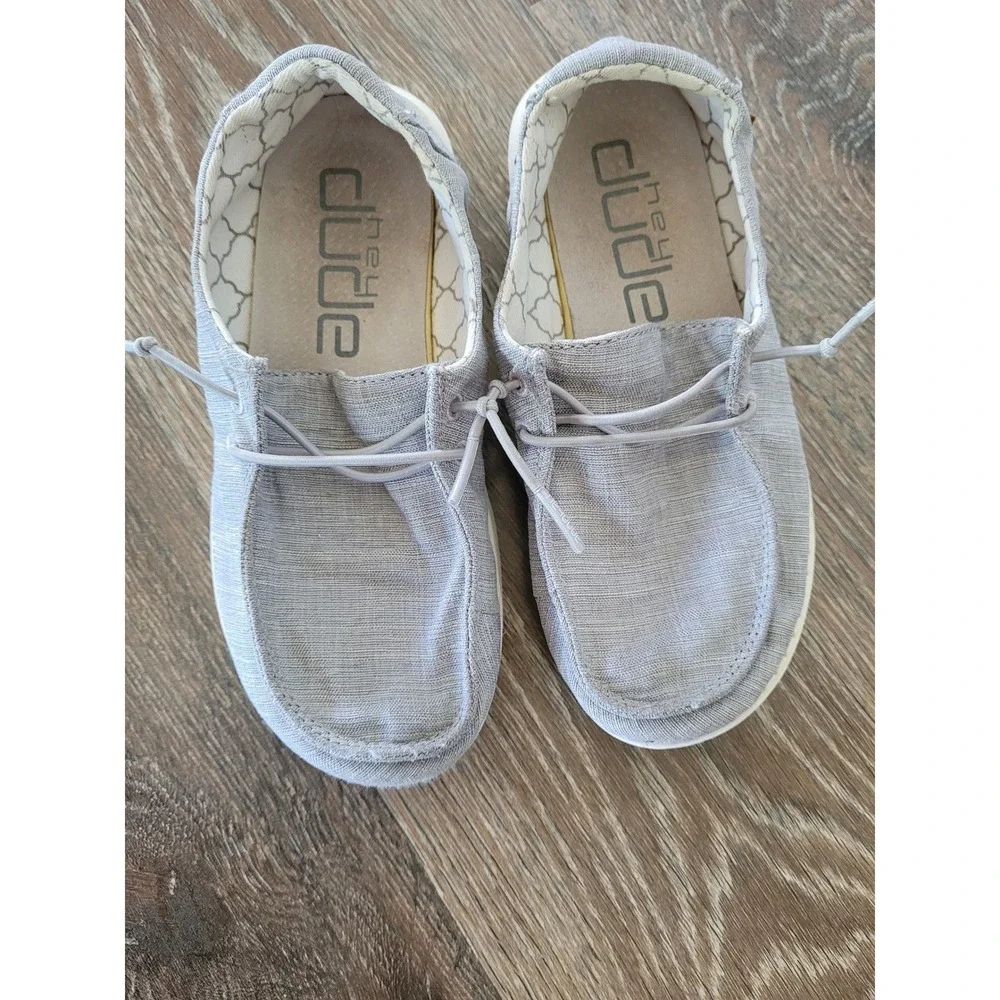 Hey Dude Wendy Youth Linen Grey Slip On Loafers Shoes Kids Size K13 #3